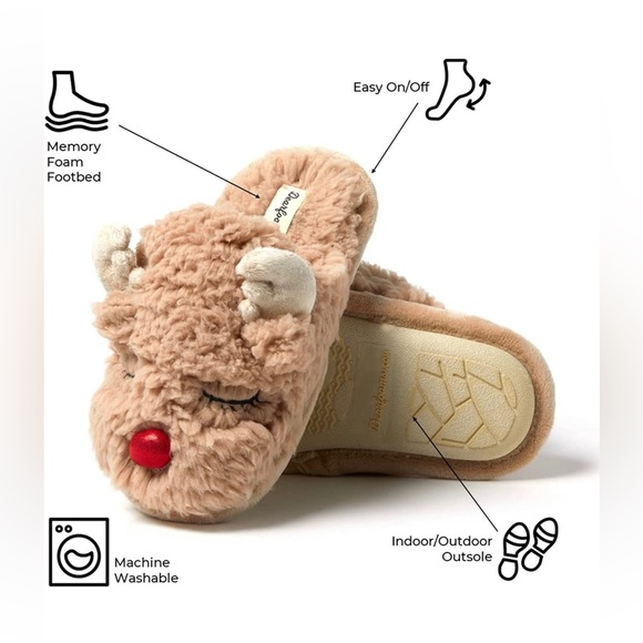 π Dearfoams Holiday Reindeer Slippers - BIG Kids Size 2-3 (NWT) - Picture 3 of 6